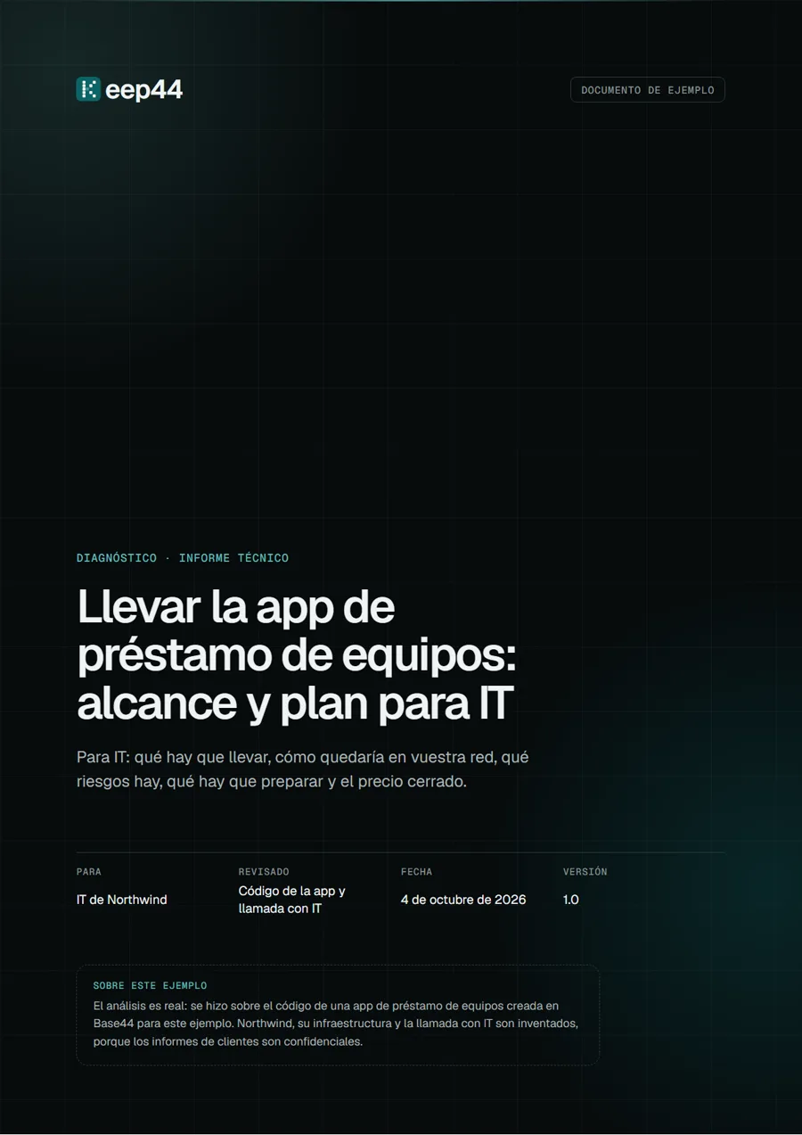 Portada del informe técnico de ejemplo